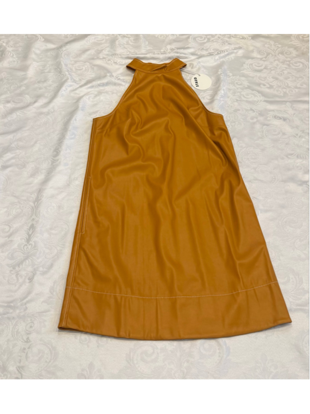 STAUD Honey Vegan Faux Leather Sicily Halter Shift Mini Dress NWT Size 8 - Picture 7 of 8